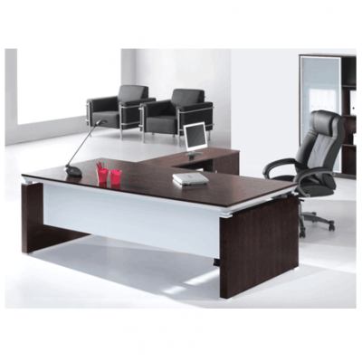 Executive L-Shaped Office Desk Crafted From MDF & Walnut Veneer Finish